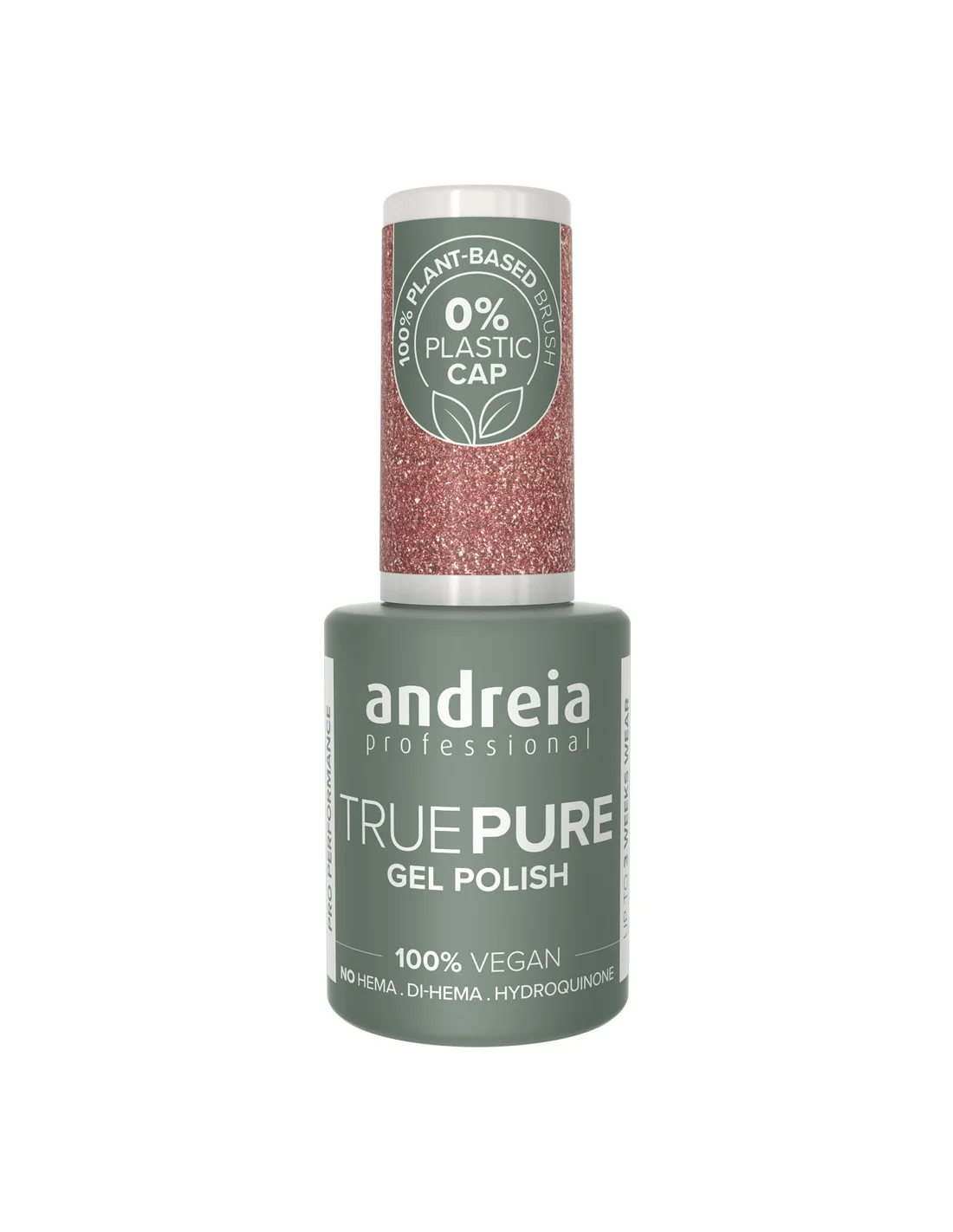 True Pure Gel Polish Andreia 0% Plastic T31 10.5ml Esmalte em gel verde cinzento com tampa rosa glitter da marca andreia professional