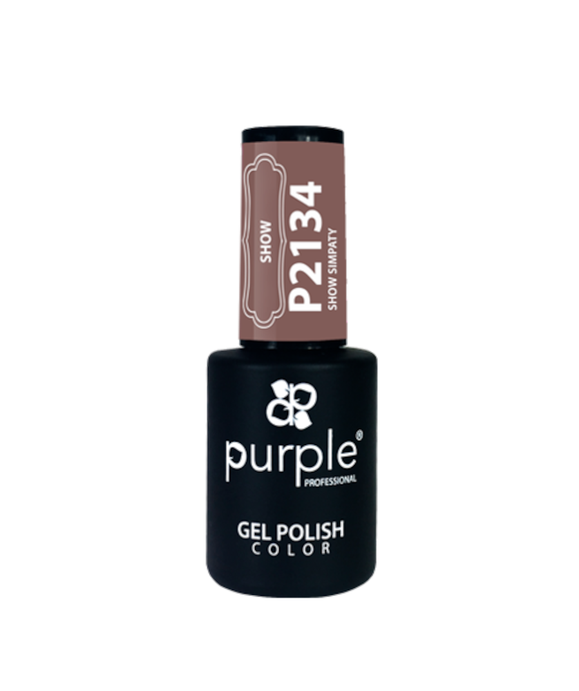 Purple Verniz Gel Show Sympathy 10ml P2134 Verniz gel para unhas Purple Professional com tampa castanha e frasco preto.
