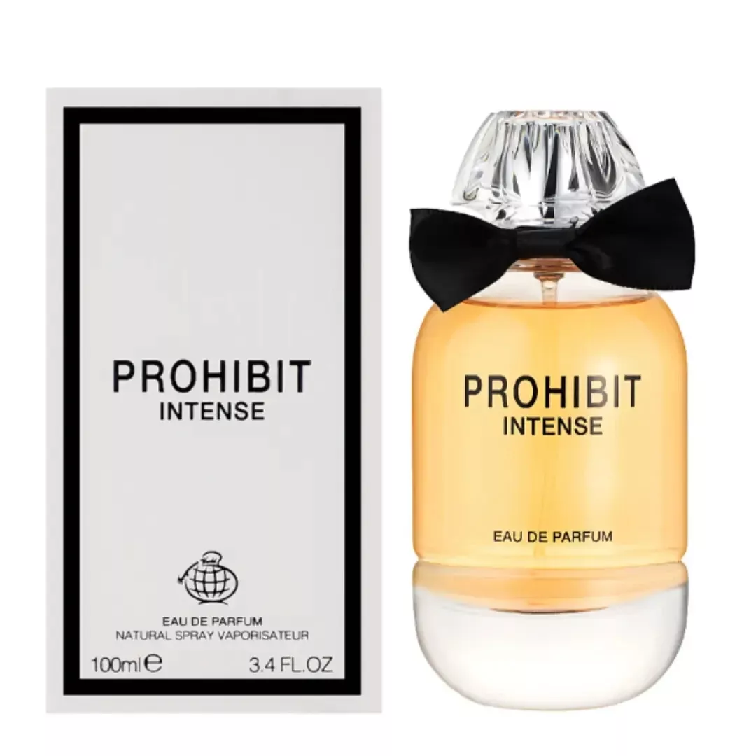 Prohibit Intense | Eau De Parfum 100ml | by Fragrance World Perfume PROHIBIT INTENSE com embalagem e frasco