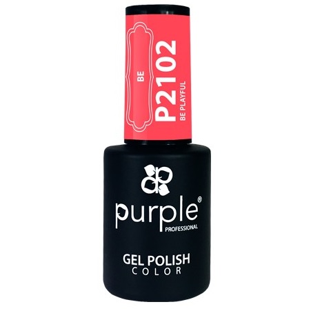 Purple Verniz Gel P2102 – BE PLAYFUL 10ml Frasco de esmalte gel preto com tampa rosa e texto branco