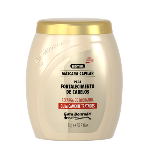 Gota Dourada Máscara Recarga de Queratina 1Kg Máscara capilar Gota Dourada para fortalecimento de cabelos em embalagem creme com tampa dourada