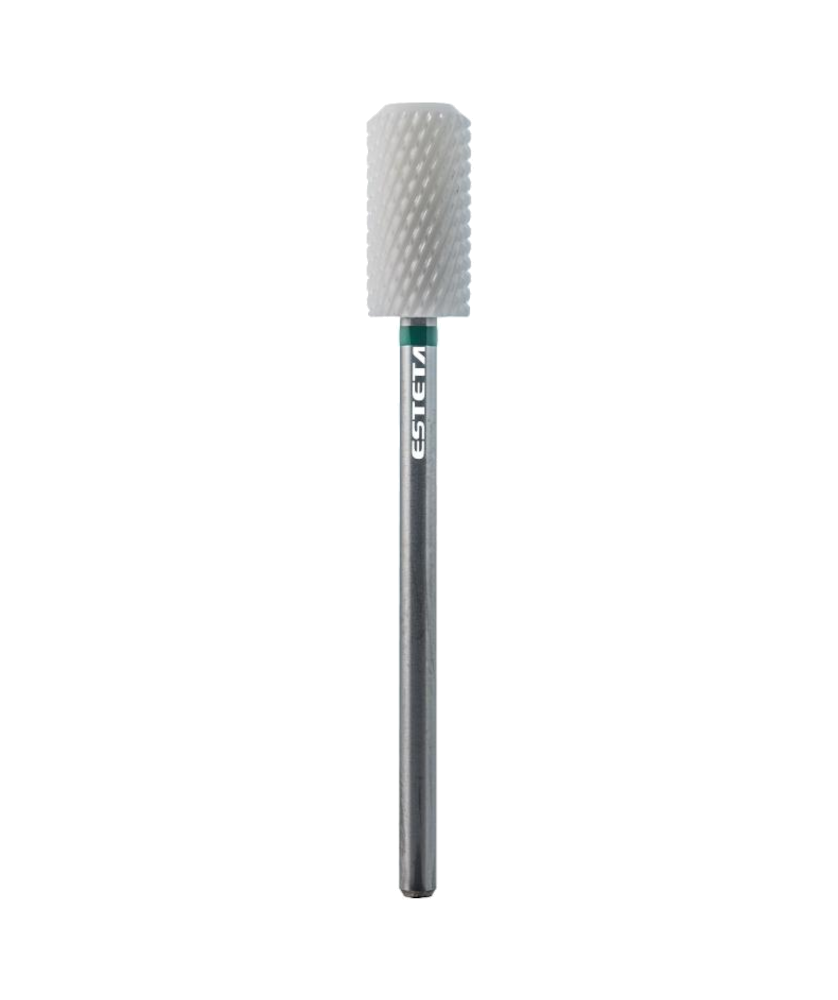 Fresa Cerâmica Esteta Barril 6,60 mm Remoção Alta Broca de manicure cilíndrica branca com haste de metal e texto ESTETA