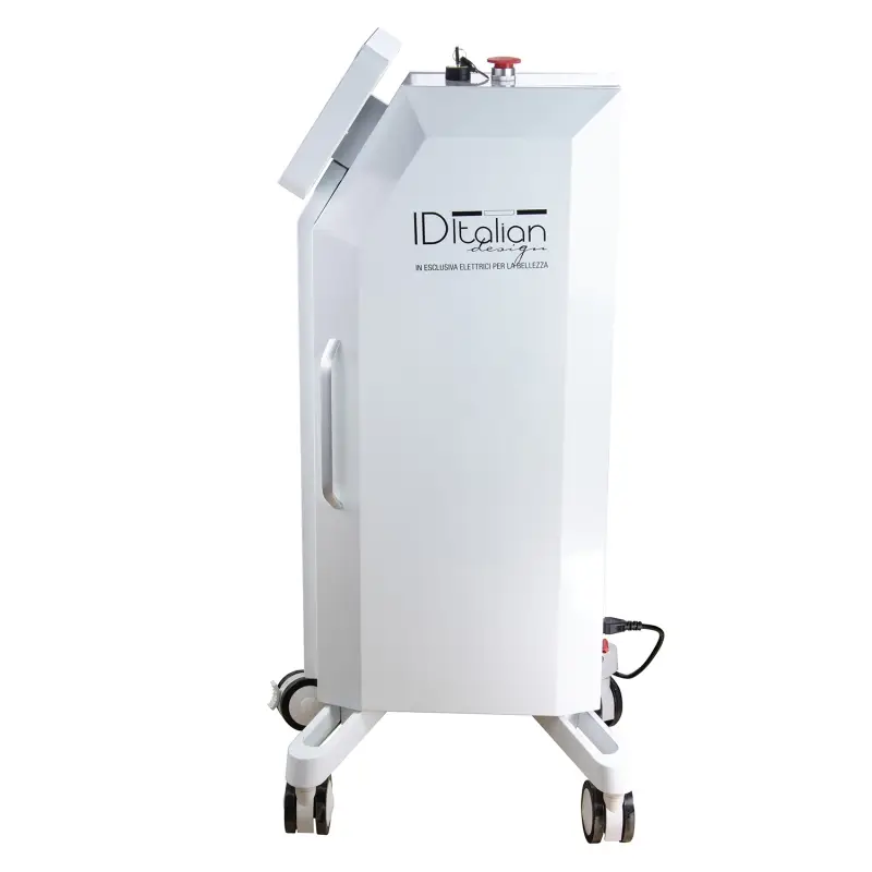 Presoterapia Profissional 3 em 1 Electro-Beauty Sculpt com Infravermelhos e Electroestimulação Máquina médica branca com texto italiano em fundo branco