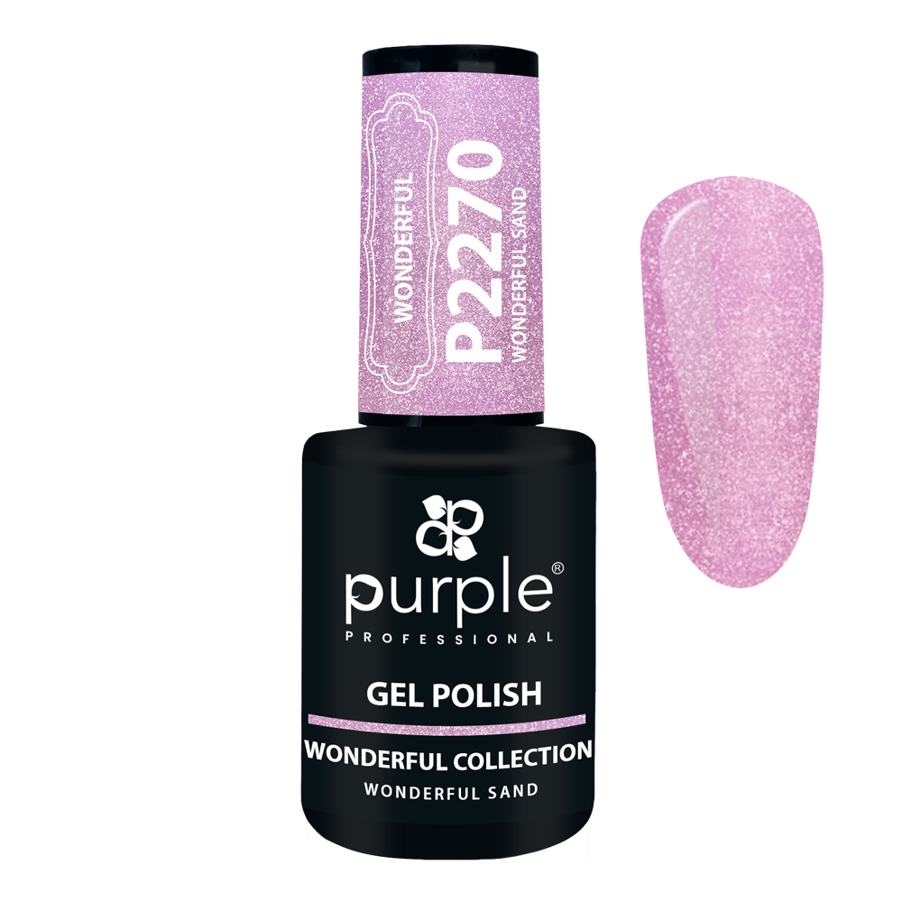 Purple Verniz Gel P2270 GEL POLISH WONDERFUL SAND 10ml Frasco de verniz gel roxo com amostra da cor