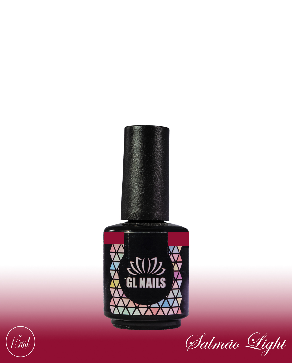 GL Nails - Verniz Gel Salmão Light 15ml Frasco de verniz para unhas GL NAILS com tampa preta e rótulo colorido