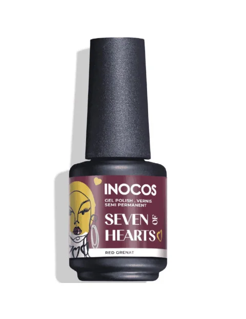 Verniz Gel Inocos QH6 Bisca de Copas 15ml Vermelho Grená Frasco de verniz gel semi-permanente INOCOS SEVEN OF HEARTS cor Red Grenat