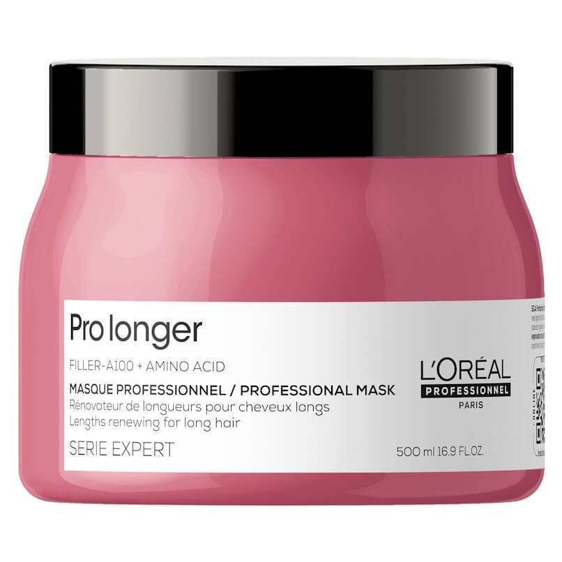 Loreal Pro Longer máscara fortificante 500ml Frasco rosa de máscara capilar L'Oréal Pro Longer com tampa preta