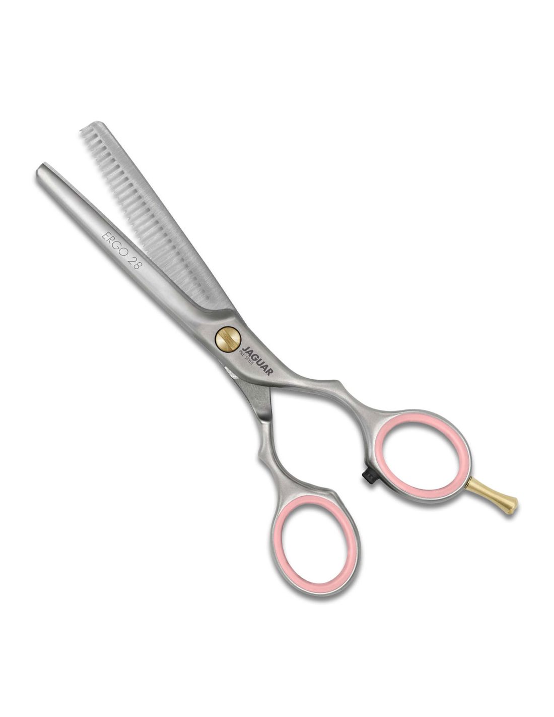 Set Básico Good Vibes Ergo Slice Pre Style - Jaguar Tesoura de desbaste para cabelo com punhos cor-de-rosa e corpo metálico prateado