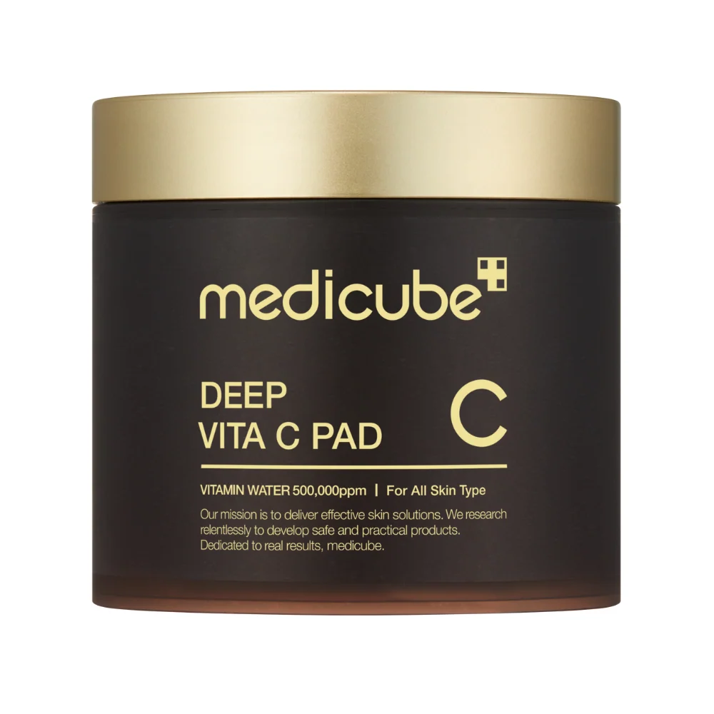 Medicube Deep Vita C Pad - 150g, 70 Pieces Pote Medicube Deep Vita C Pad castanho com tampa dourada