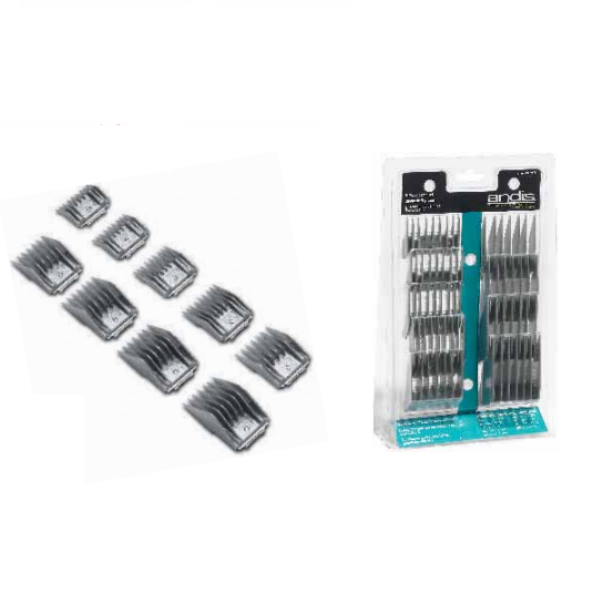 Andis Conjunto de 9 Pentes Premium Conjunto de pentes de corte para máquina de cabelo em plástico preto e cinza