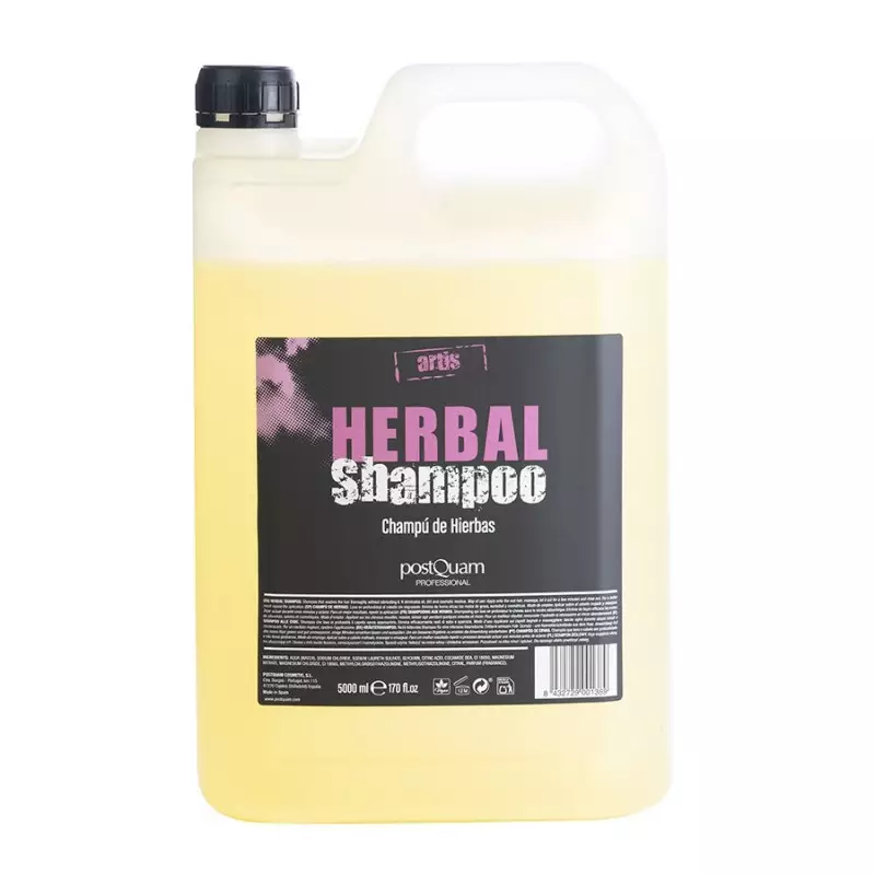 POSTQUAM SHAMPOO 5L. NEUTRO Recipiente plástico grande de champô herbal amarelo com rótulo preto