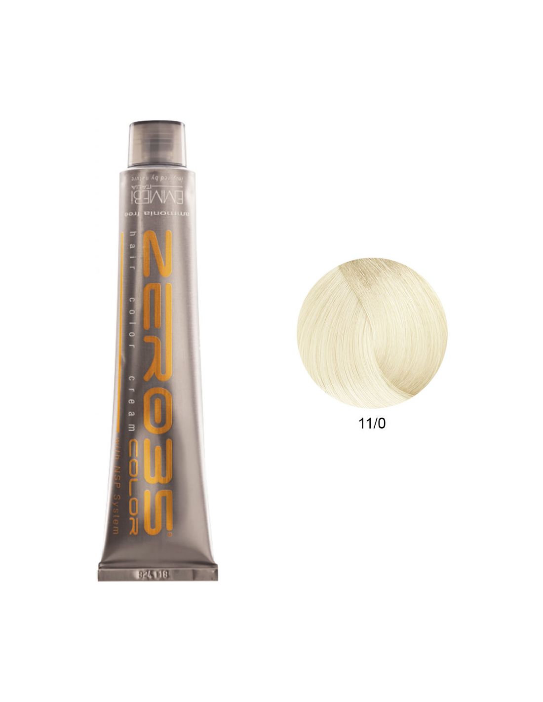 Coloração Sem Amoníaco 100ml - 11/0 Loiro Claríssimo Natural Ultra Brilhante - Zero35 - Emmebi Tubo de tinta para cabelo e amostra de cor loiro platinado 11/0