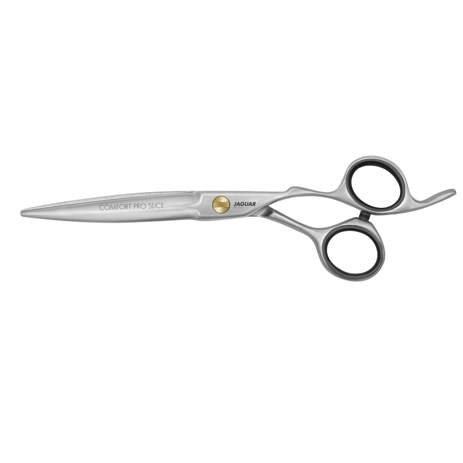 JAGUAR COMFORT PRO SLICE 6,25" Tesoura de corte Tesoura profissional metálica prateada com detalhes dourados e preto