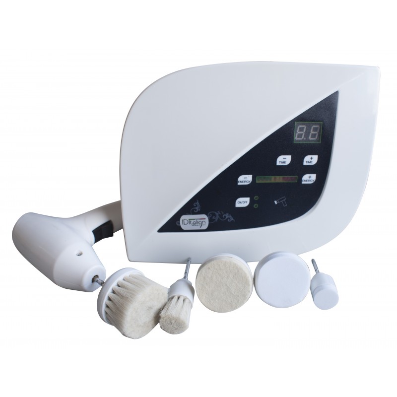 ItalianDesign CLEAN-SKIN INSTRUMENT Dispositivo facial elétrico branco com acessórios no fundo branco