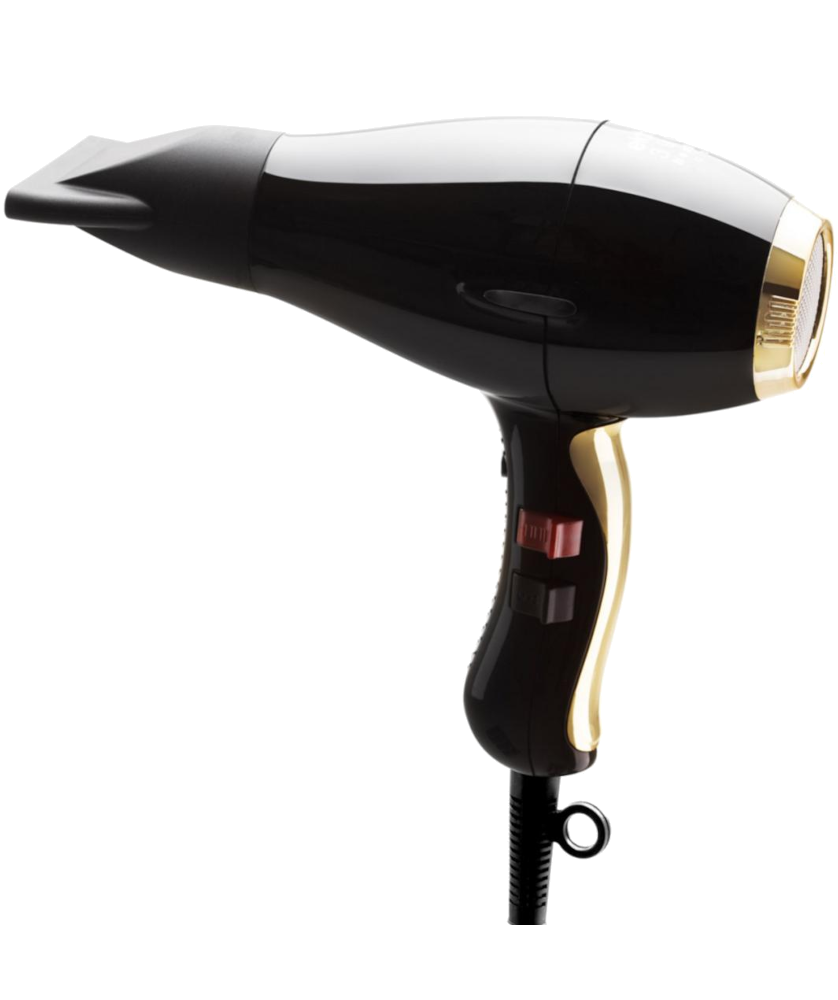 Secador Elchim 3900 Healthy Ionic Black & Gold Secador de cabelo preto com detalhes dourados e bocal concentrador