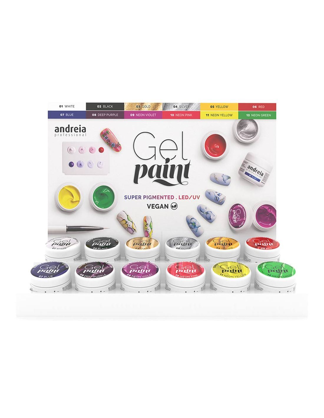Coleção Gel Paint Andreia Professional Conjunto de gel paint Andreia com vários potes de gel colorido para unhas em embalagem branca
