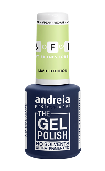 Andreia Coleção Best Friends Forever (BFF) pack de 6 cores Frasco de verniz gel azul escuro com tampa verde claro e texto branco