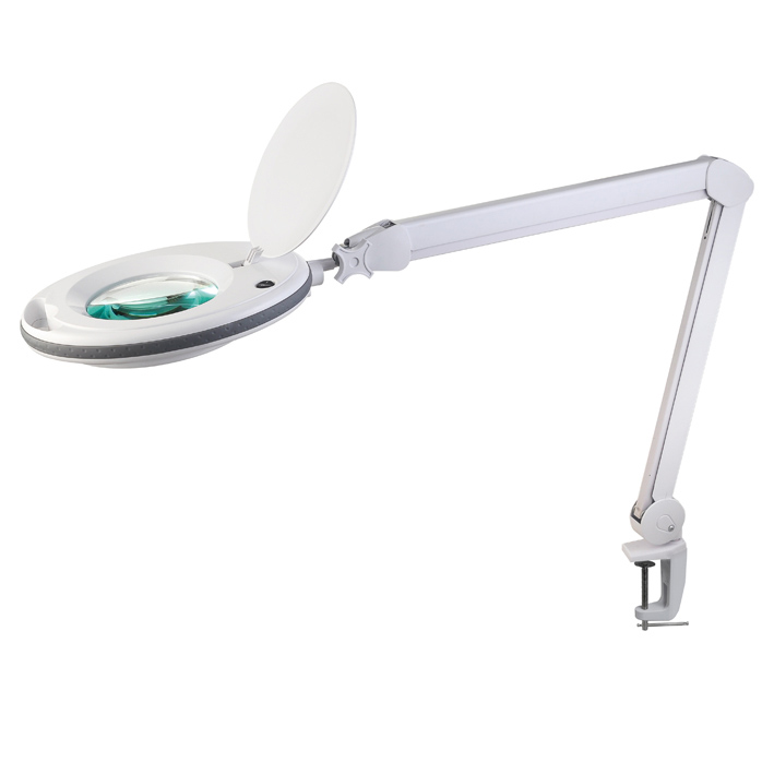 Pollie Lupa e lampada led para manicure 8 dioptrias Lupa de mesa com luz LED, lente redonda e braço articulado branco