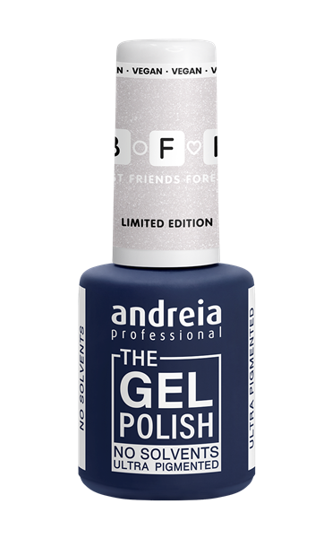 Andreia Coleção Best Friends Forever (BFF) pack de 6 cores Frasco de verniz gel azul escuro Andreia Professional com tampa branca e texto em branco