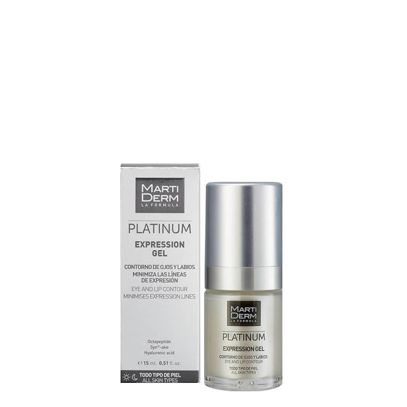 Martiderm Platinum Express Gel Contorno de Olhos 15ml Gel expression Marti Derm Platinum com embalagem e caixa brancas