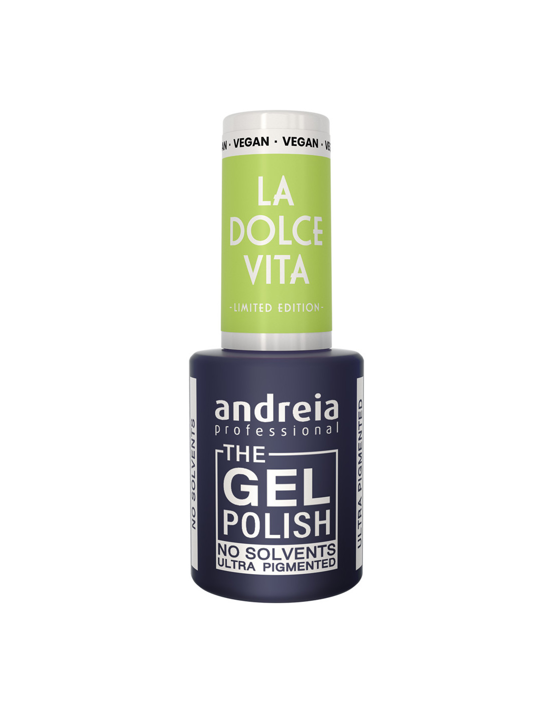 Verniz Gel para Unhas Andreia Profissional Dolce Vita DV1 Frasco de verniz de gel Andreia Professional verde claro com tampa marcada LA DOLCE VITA