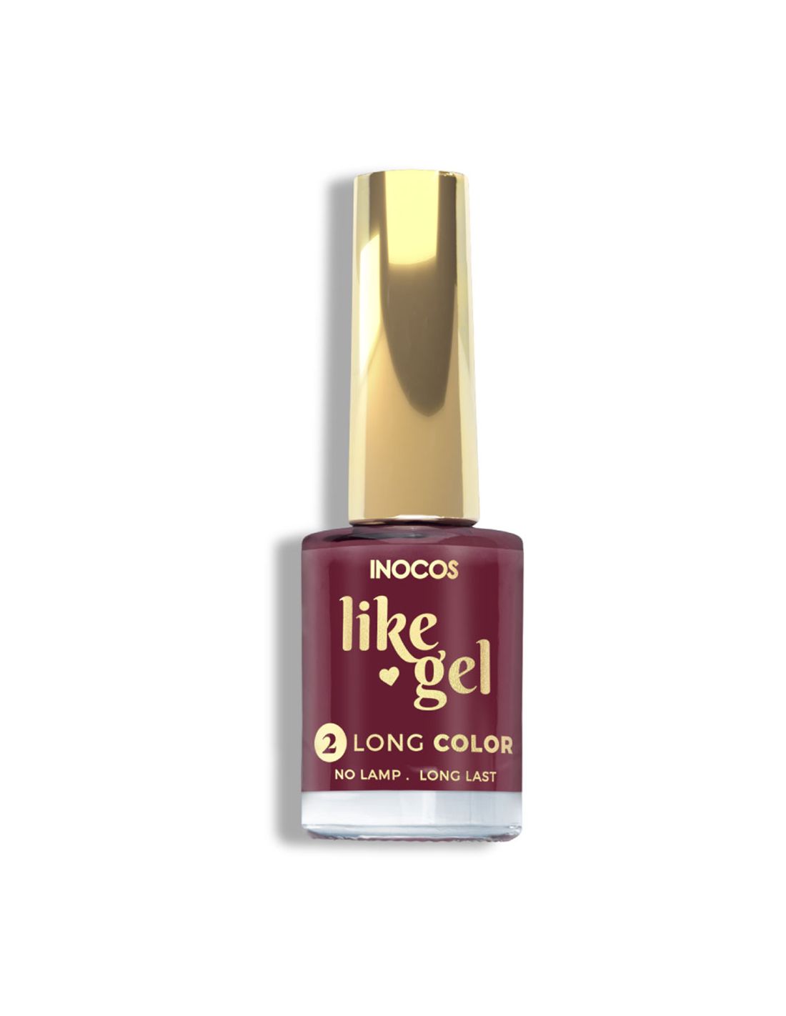 Verniz Like Gel 126 Vermelho Bordeaux - Inocos Esmalte de unhas INOCOS like gel cor borgonha com tampa dourada
