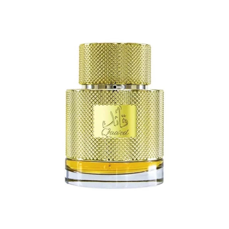 LATTAFA Qaaed– 100ml Frasco de perfume dourado texturizado com líquido âmbar