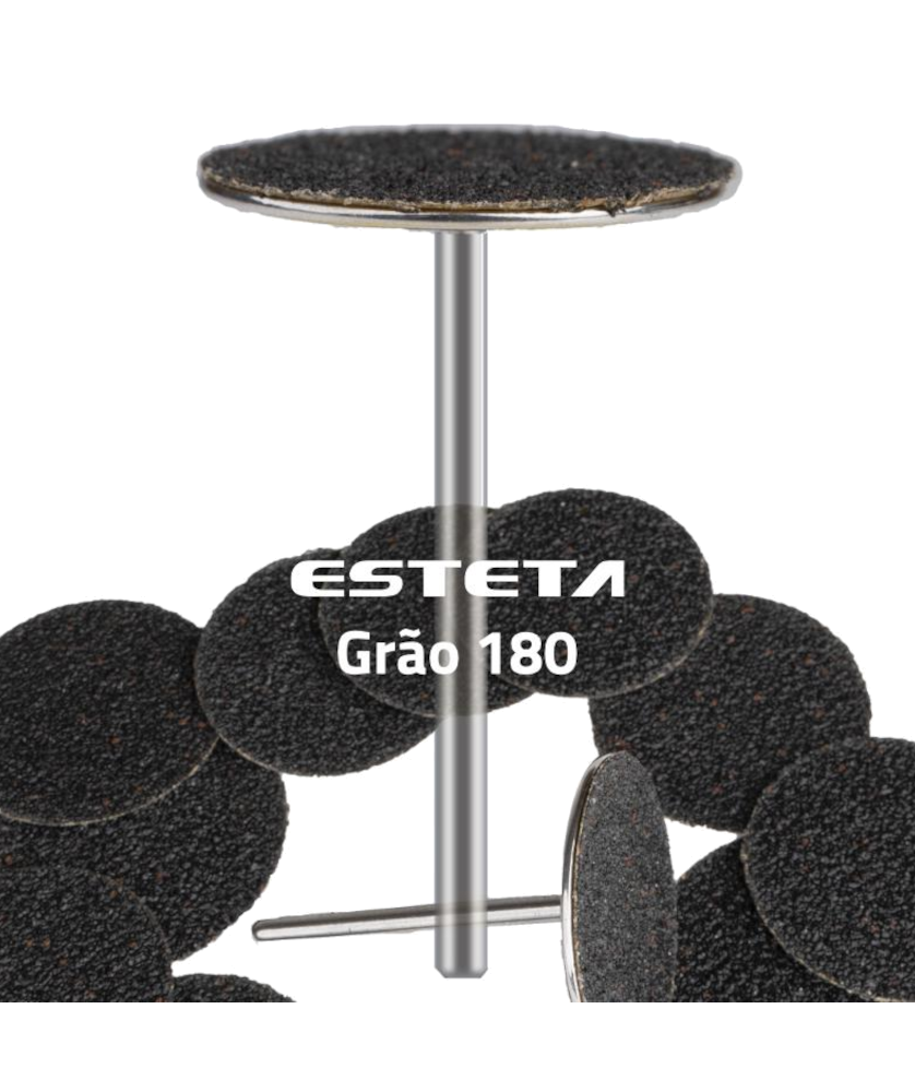 Esteta Kit Lixa Pedicure para Micromotor Grão Fino 180 Disco abrasivo preto com haste metálica e texto ESTETA Grão 180
