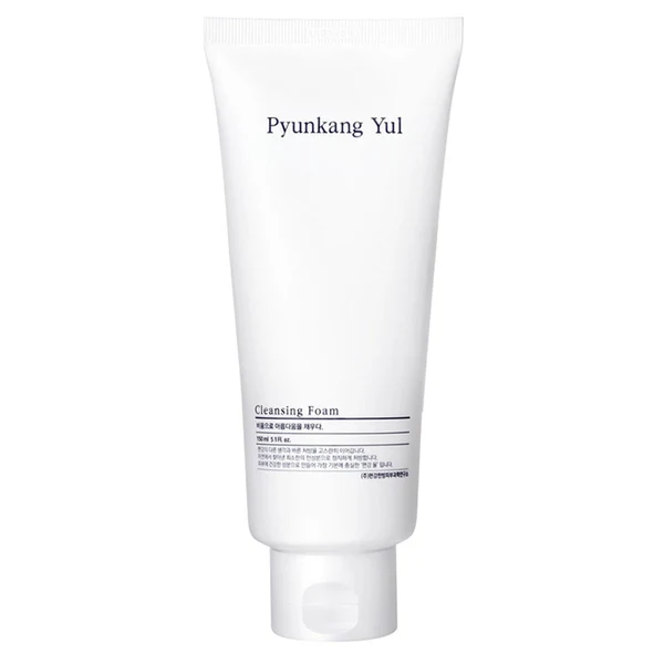 Pyunkang Yul Cleansing Foam Tubo branco de espuma de limpeza Pyunkang Yul com texto em coreano e inglês