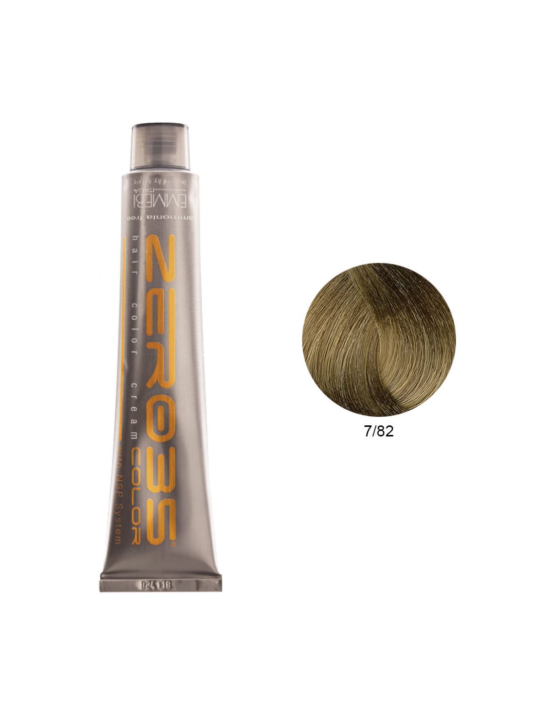 Coloração Sem Amoníaco 100ml - 7/82 Cognac Frio - Zero35 - Emmebi Tubo de coloração capilar metálico com amostra castanha clara 7/82