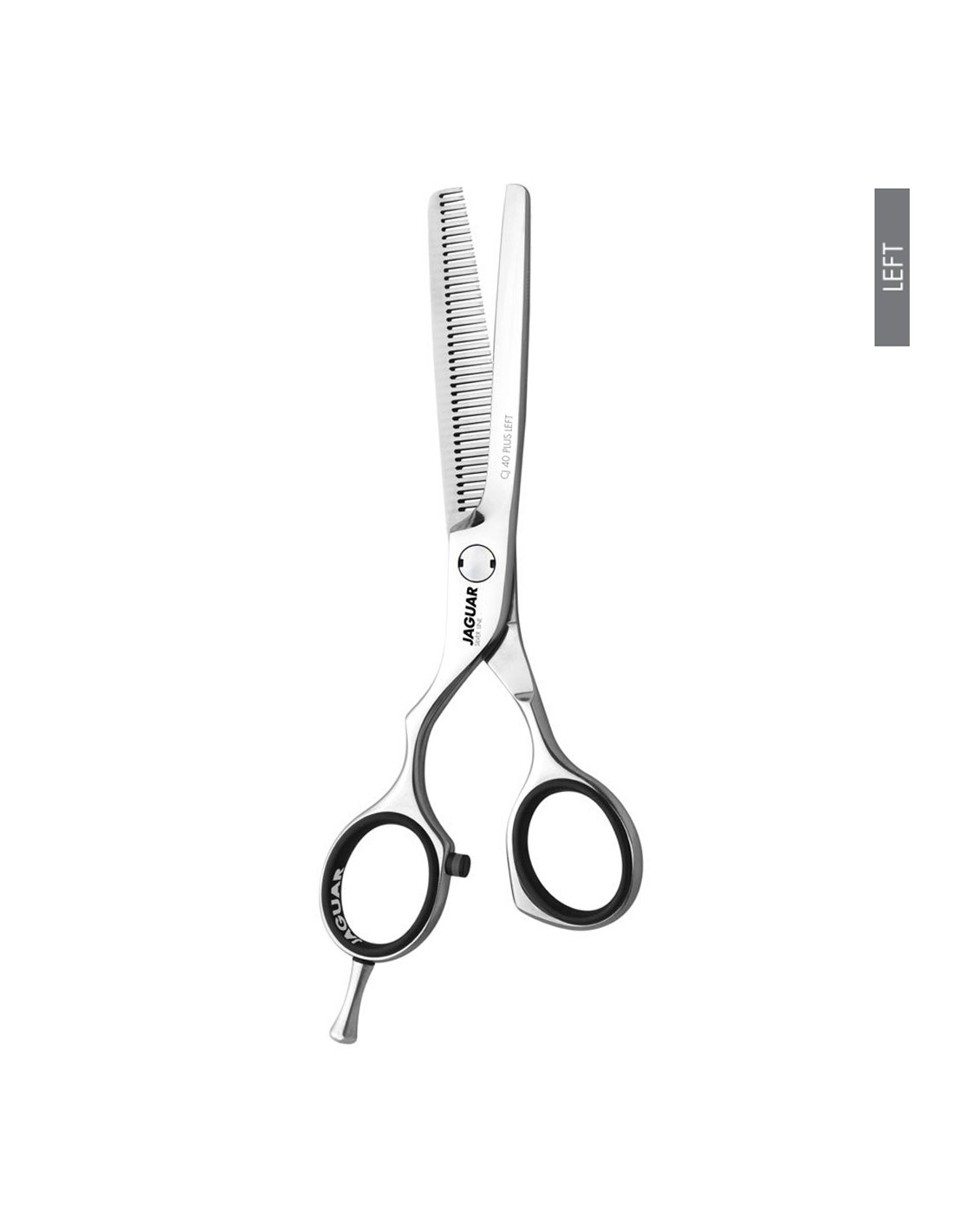 Jaguar Tesoura Desbaste CJ 40 Plus Left - Silver Line Tesoura de desbaste profissional em metal prateado com cabo preto