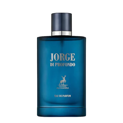 Jorge di Profondo Maison Alhambra Masculino (100 ml) Frasco de perfume azul escuro com texto dourado e tampa preta