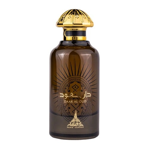 Paris Corner Daar Al Oud EDP 100ml Frasco de perfume castanho com tampa dourada e texto DAAR AL OUD