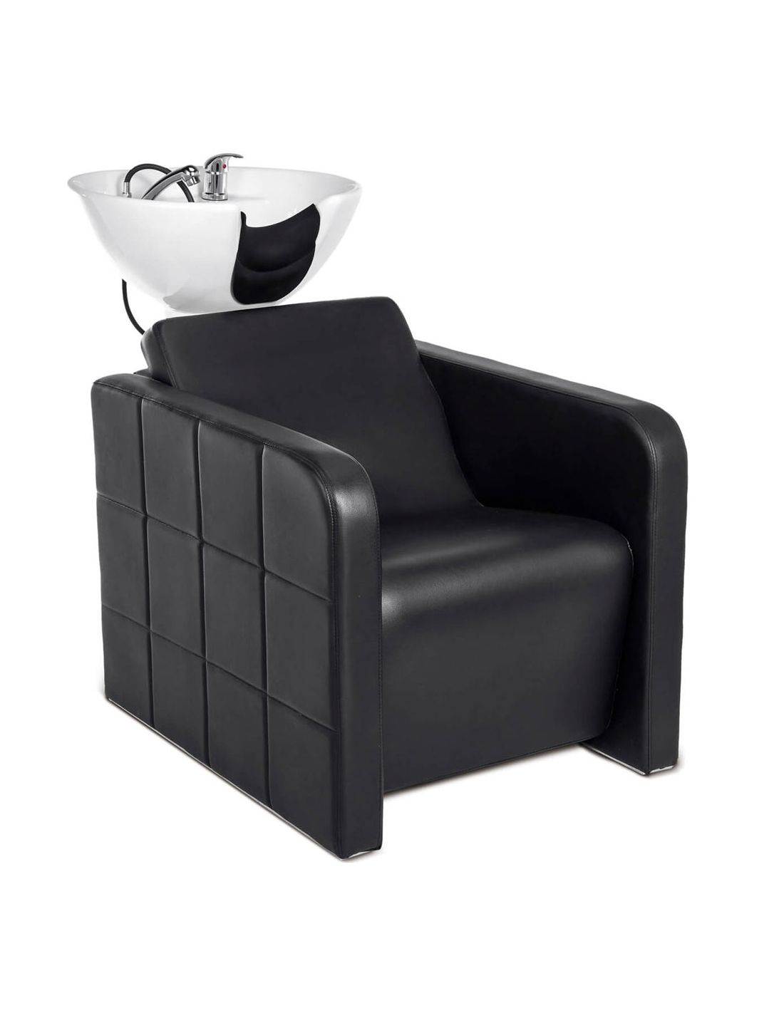 Rampa de Lavagem MARVIN Cadeira preta para lavagem de cabelo com cuba branca para salão