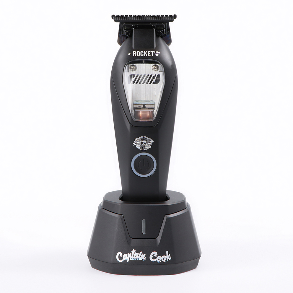 CAPTAIN COOK TRIMMER VECTORIAL ROCKET LITE 10000RPM 09291 Máquina de cortar cabelo preta com base de carregamento