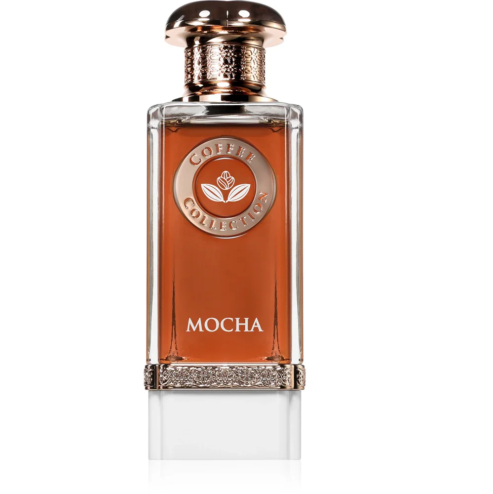 Fragrance World Coffee Collection Mocha Eau De Parfum 100ml Frasco de perfume Coffee Collection Mocha castanho com tampa metalizada