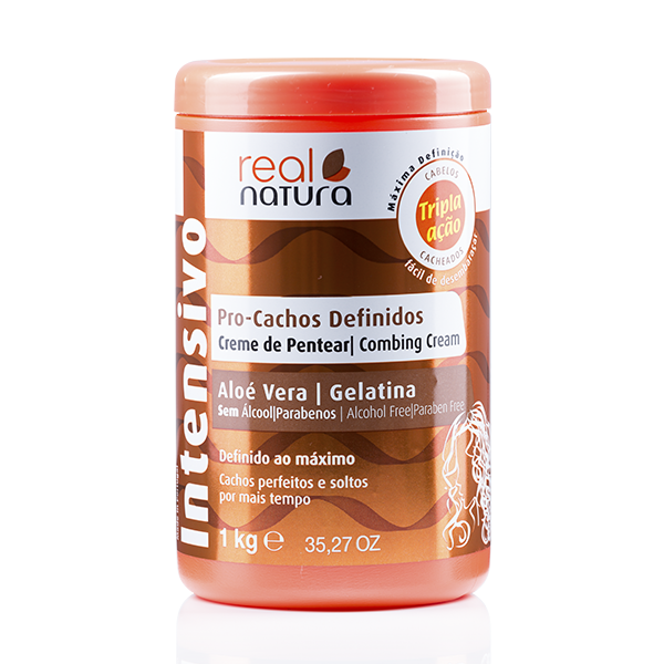 Real Natura Creme de Pentear Pro-Cachos Definidos 1kg Frasco de creme de pentear Real Natura Pro-Cachos Definidos 1kg laranja