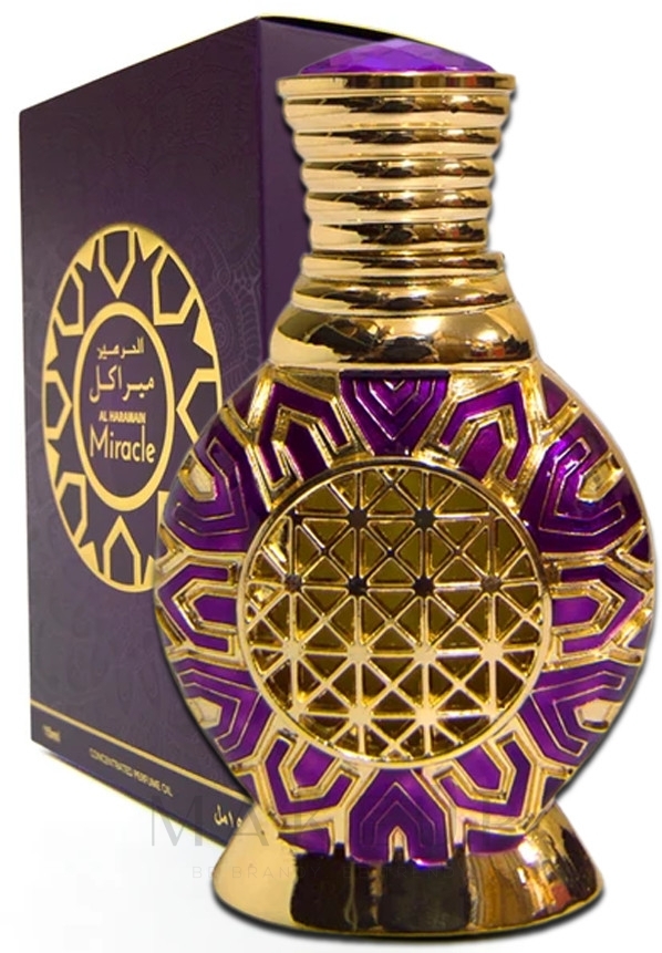 Al Haramain Miracle perfumed oil unisex 15ml Frasco de perfume dourado e roxo com caixa roxa