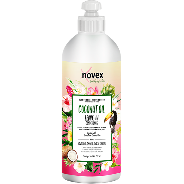 Novex Creme de Pentear Óleo de Coco 300g Frasco branco de leave-in Novex Coconut Oil com óleo de coco e flores