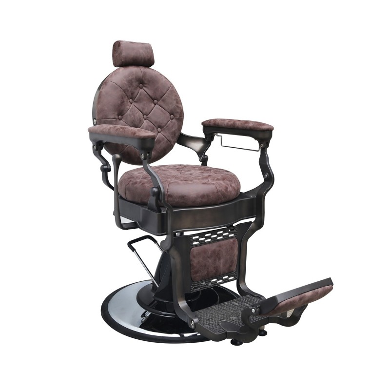 Cadeira de Barbeiro barber gold Cadeira de barbeiro vintage em veludo castanho com estrutura metálica preta
