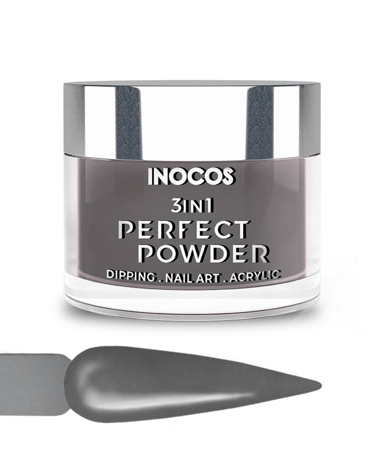 INOCOS PERFECT POWDER 3 EM 1 P64 Cinzento Grafite 20GR Pote de pó acrílico cinzento para unhas INOCOS com amostra da cor