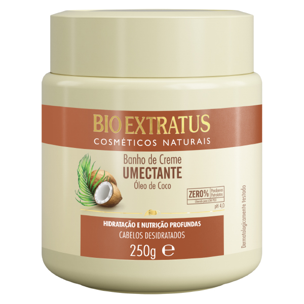 Bioextratus Máscara Umectante coco Banho de Creme 250g Frasco creme cabelo Bio Extratus Banho de Creme Umectante óleo de coco 250g