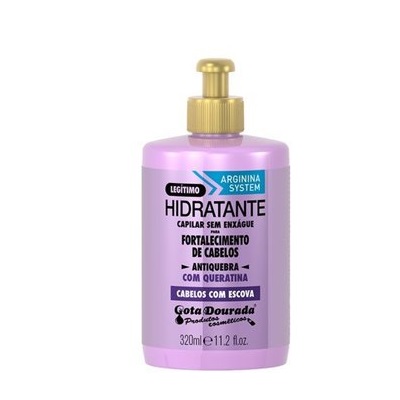 Gota Dourada Creme de Pentear Cabelo com Escova 320ml Frasco roxo hidratante capilar Gota Dourada com dispensador dourado