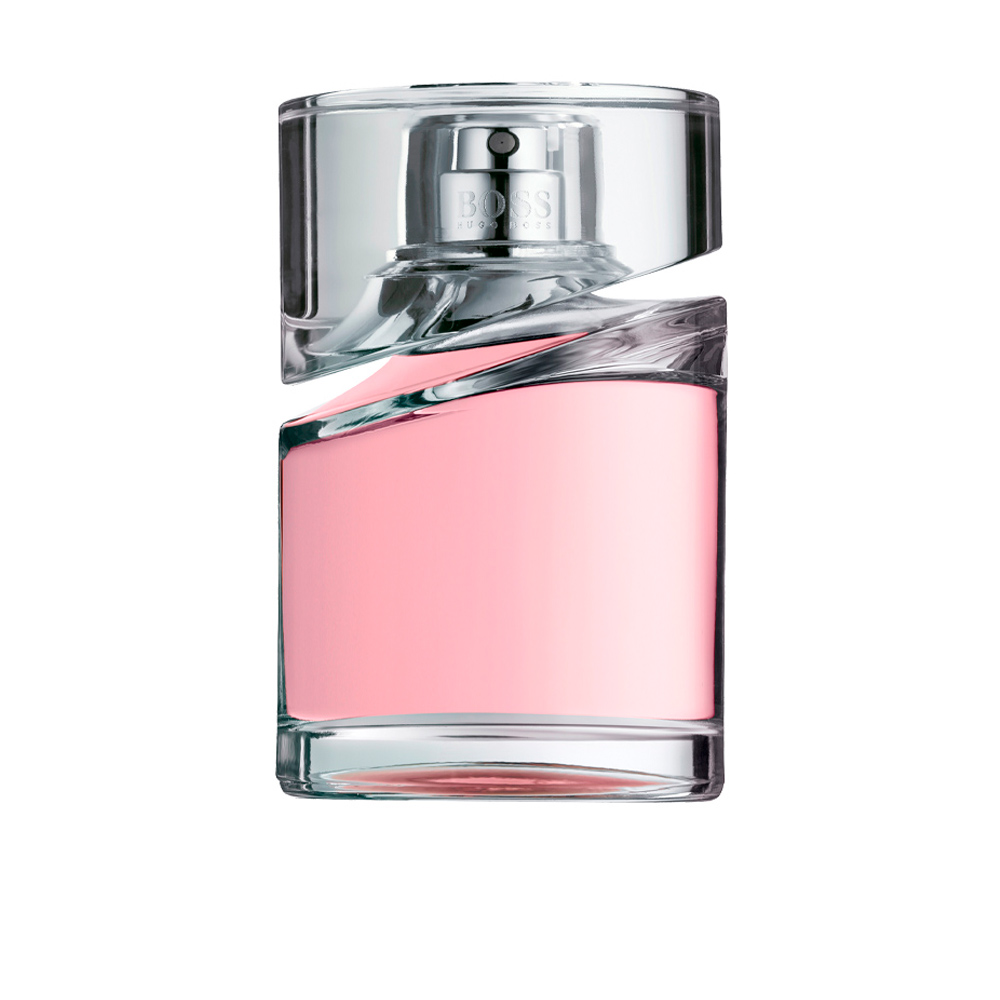 Hugo Boss Femme Eau De Parfum Vaporizador 50ml Frasco de perfume BOSS com líquido rosa e tampa prateada