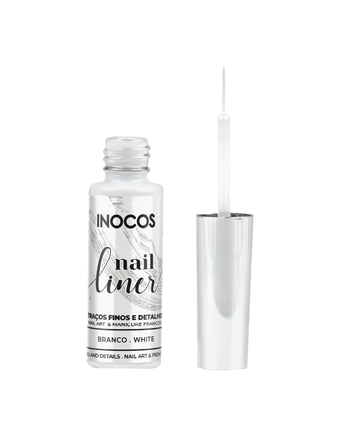 Nail Liner Inocos Branco 8ml Frasco com pincel e produto para unhas INOCOS nail liner branco