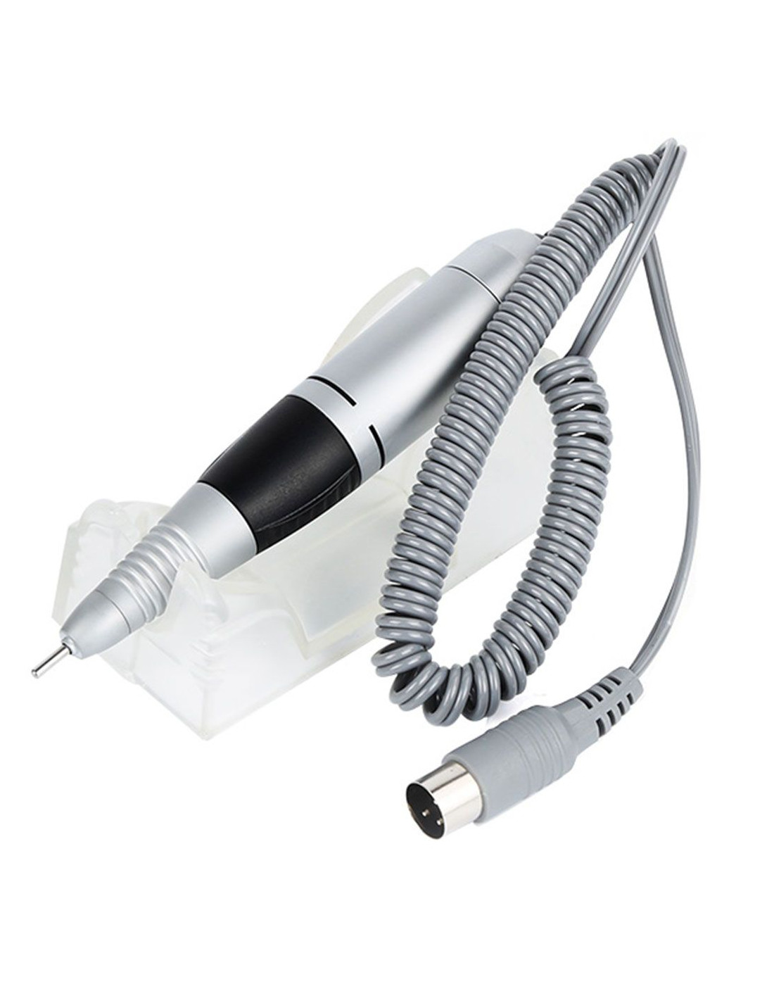 Broca Unhas Micromotor Digital 35000 RPM para Unhas de Gel Caneta elétrica prateada e preta com cabo espiral cinzento