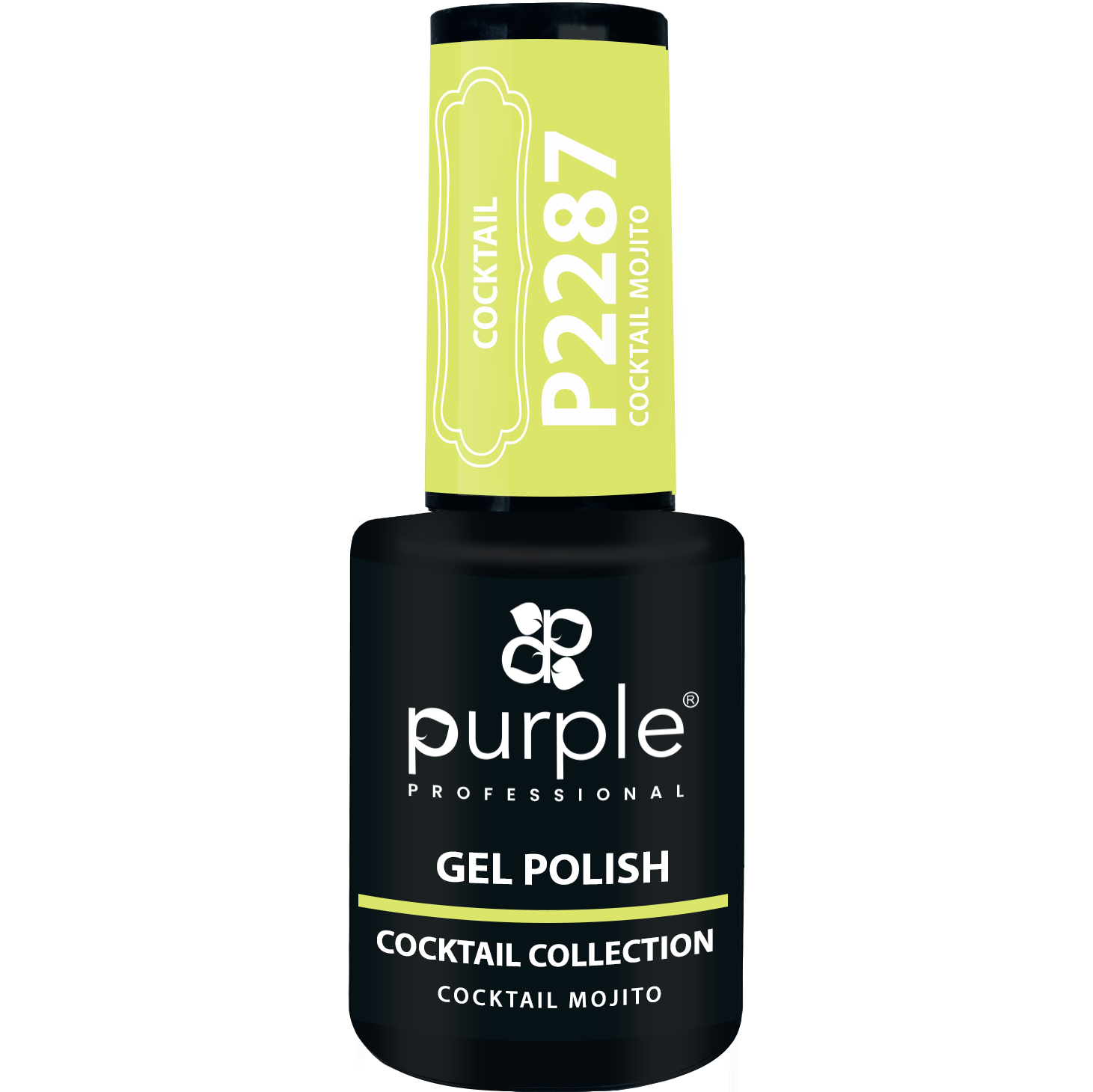 Purple Verniz Gel P2287 GEL POLISH COCKTAIL MOJITO 10ml Frasco de verniz em gel preto com rótulo verde claro