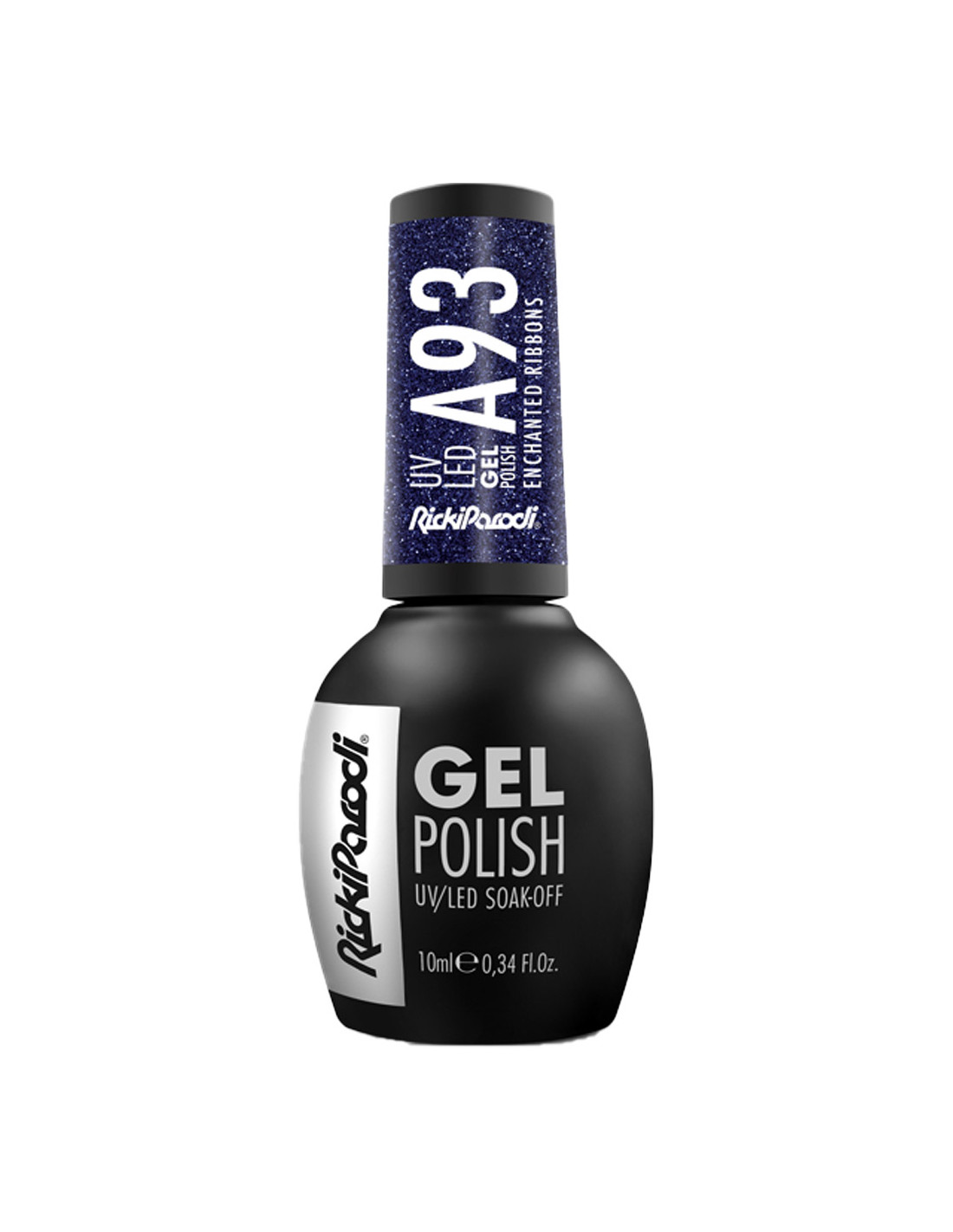 Verniz Gel A93 Ricki Parodi Enchanted Ribbons 10.5ml Esmalte de gel preto Ricki Parodi A93 com tampa azul estrelada