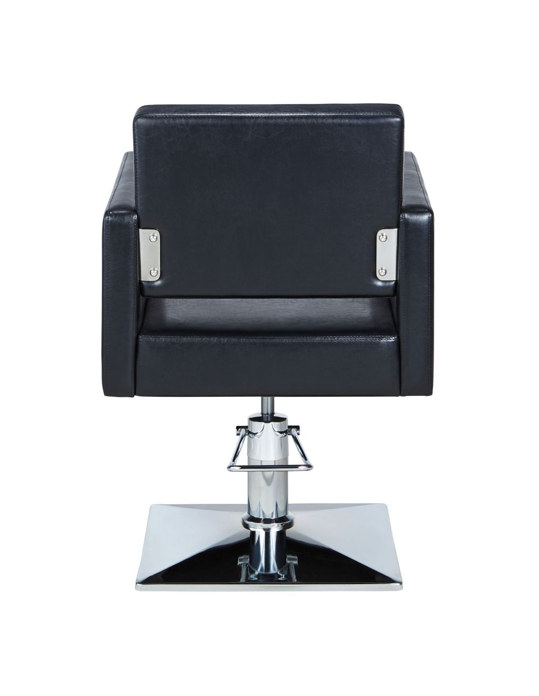 Cadeira de Corte CHRISTY cadeira de salão preta com base metálica cromada vista traseira