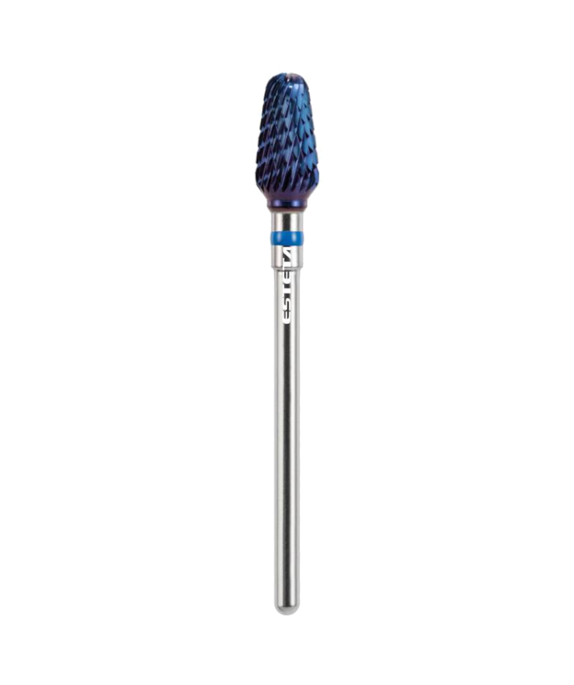 Fresa Tungsténio Blue Cónica Esteta Remoção Média Broca rotativa azul com haste metálica prateada e padrão helicoidal